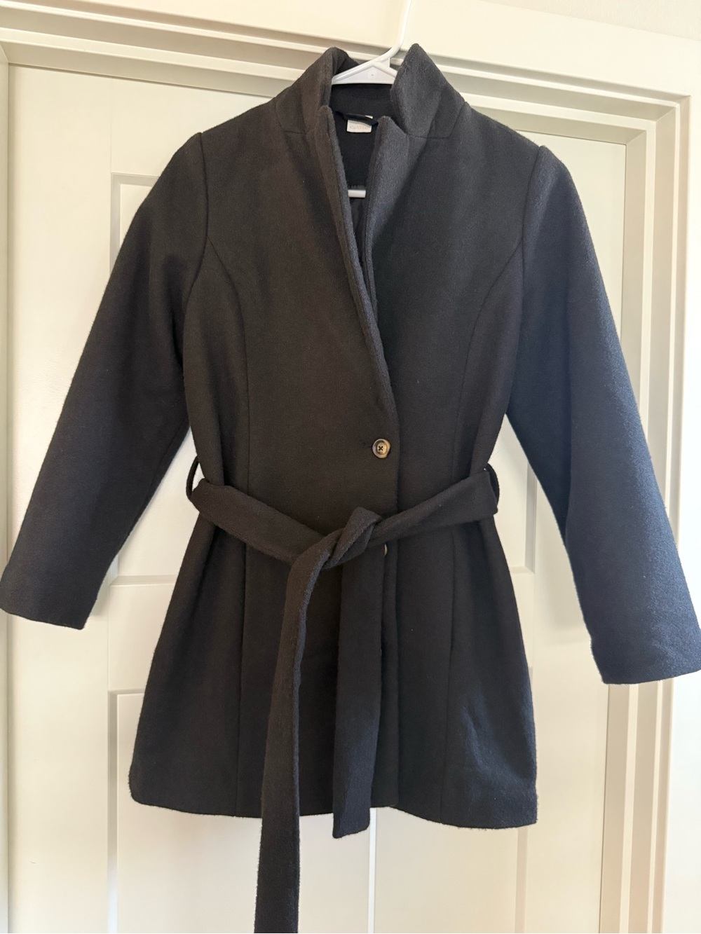 Girls Black Belted Coat - Classic Single-Button Jacket